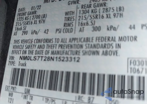 2022 Ford Transit Connect Xlt Cargo Van z USA, uszkodzony, nr VIN NM0LS7T28N1523312